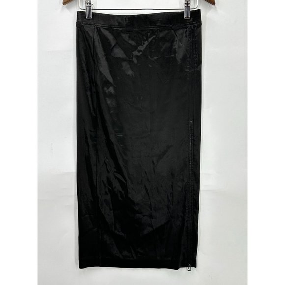 ATM Midi Skirt Womens High Rise Elastic Waist Side Slit Zipper Black Size 6 - Picture 1 of 10